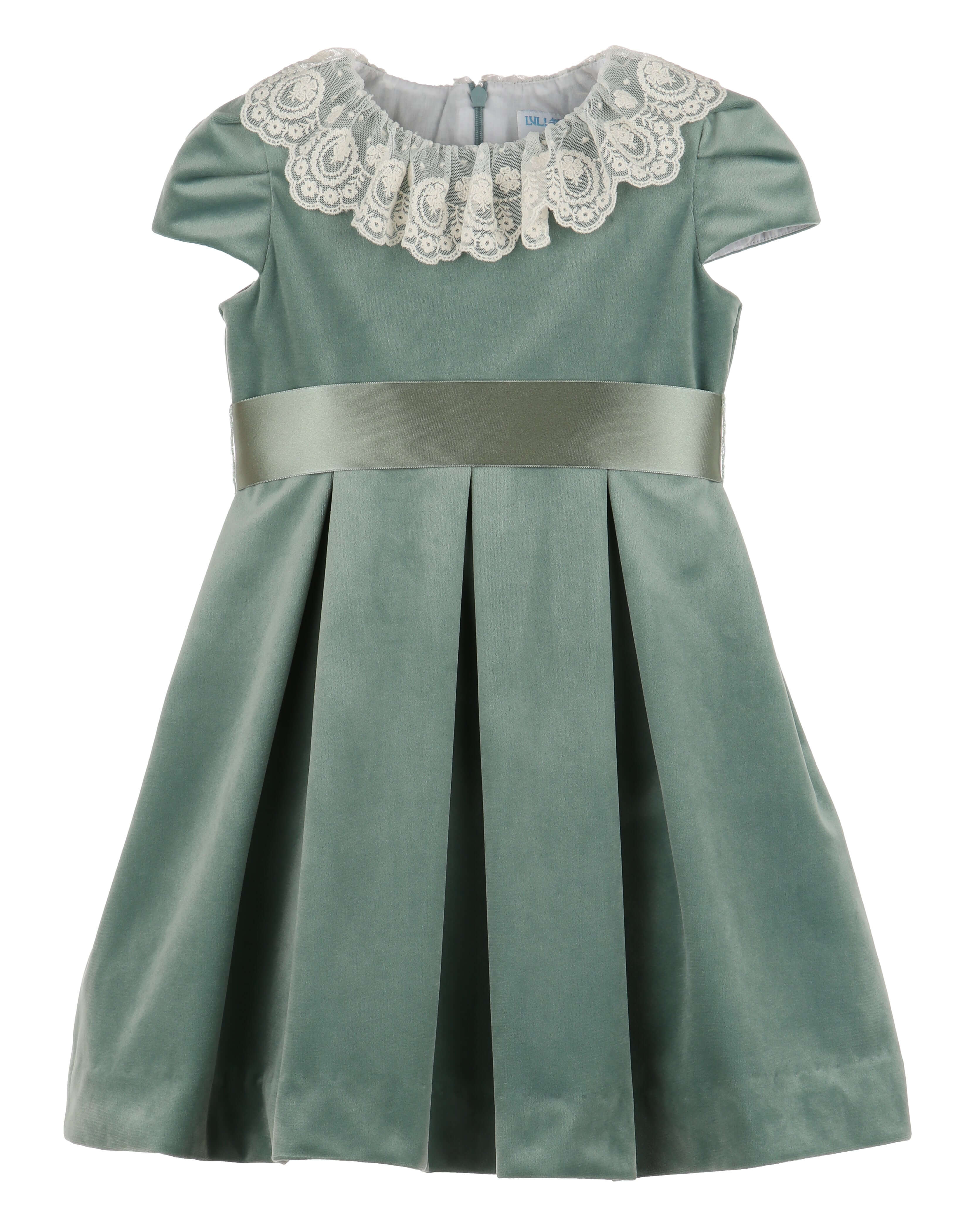 Deluxe Velvet Dress, Aqua - Born Childrens Boutique