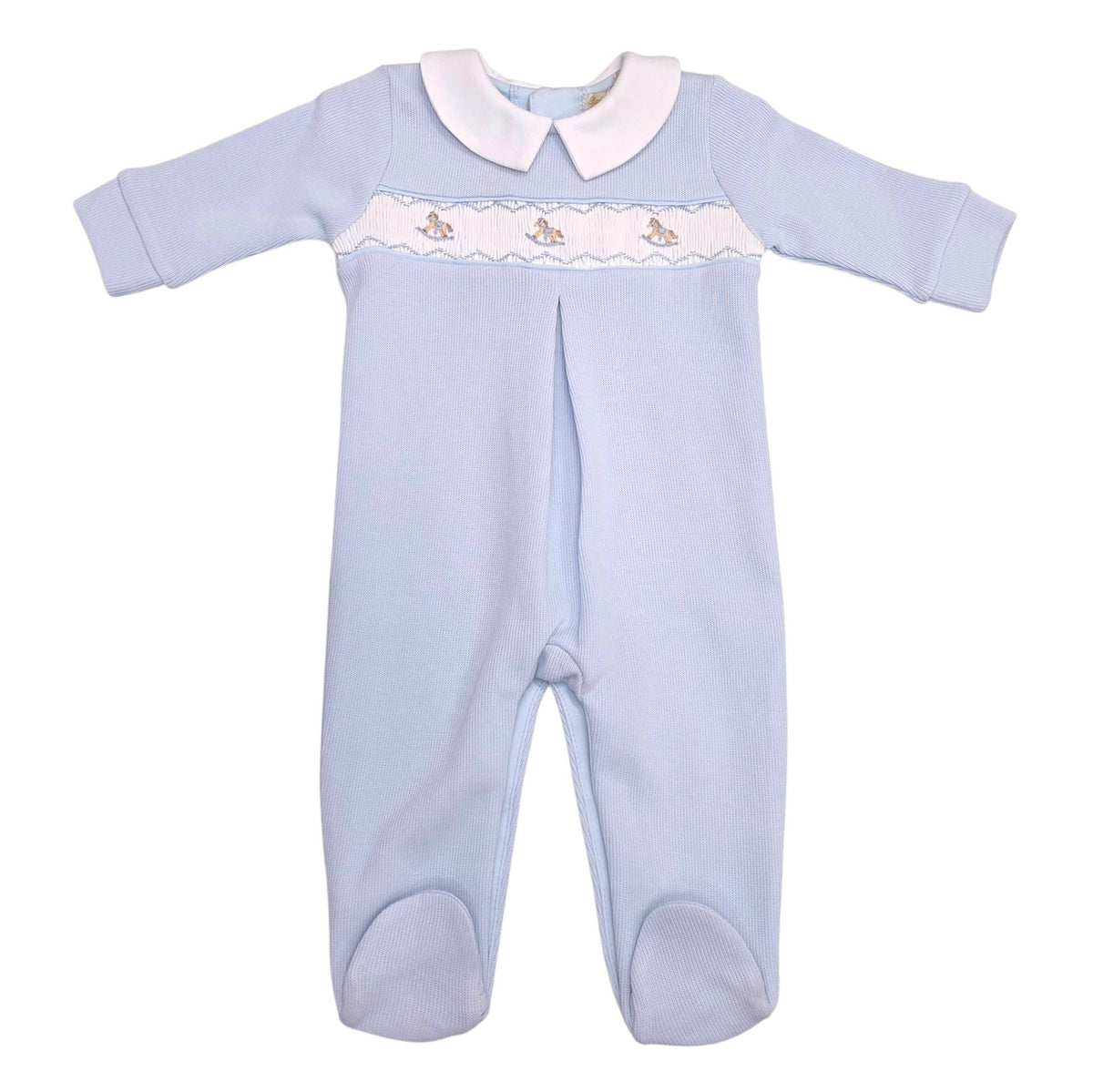 Rocking Horse Pima Jacquard Smocked Footie w/ Collar - Born Children's Boutique