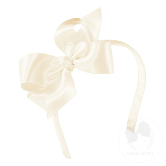 Wee Ones Ecru Satin Bow Headband - Born Childrens Boutique