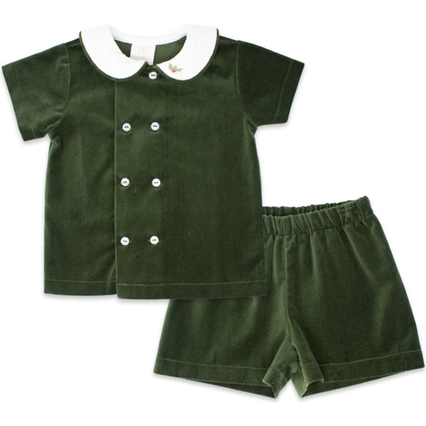 Pre-Order Arlington Short Set - Green Velvet - Born Childrens Boutique