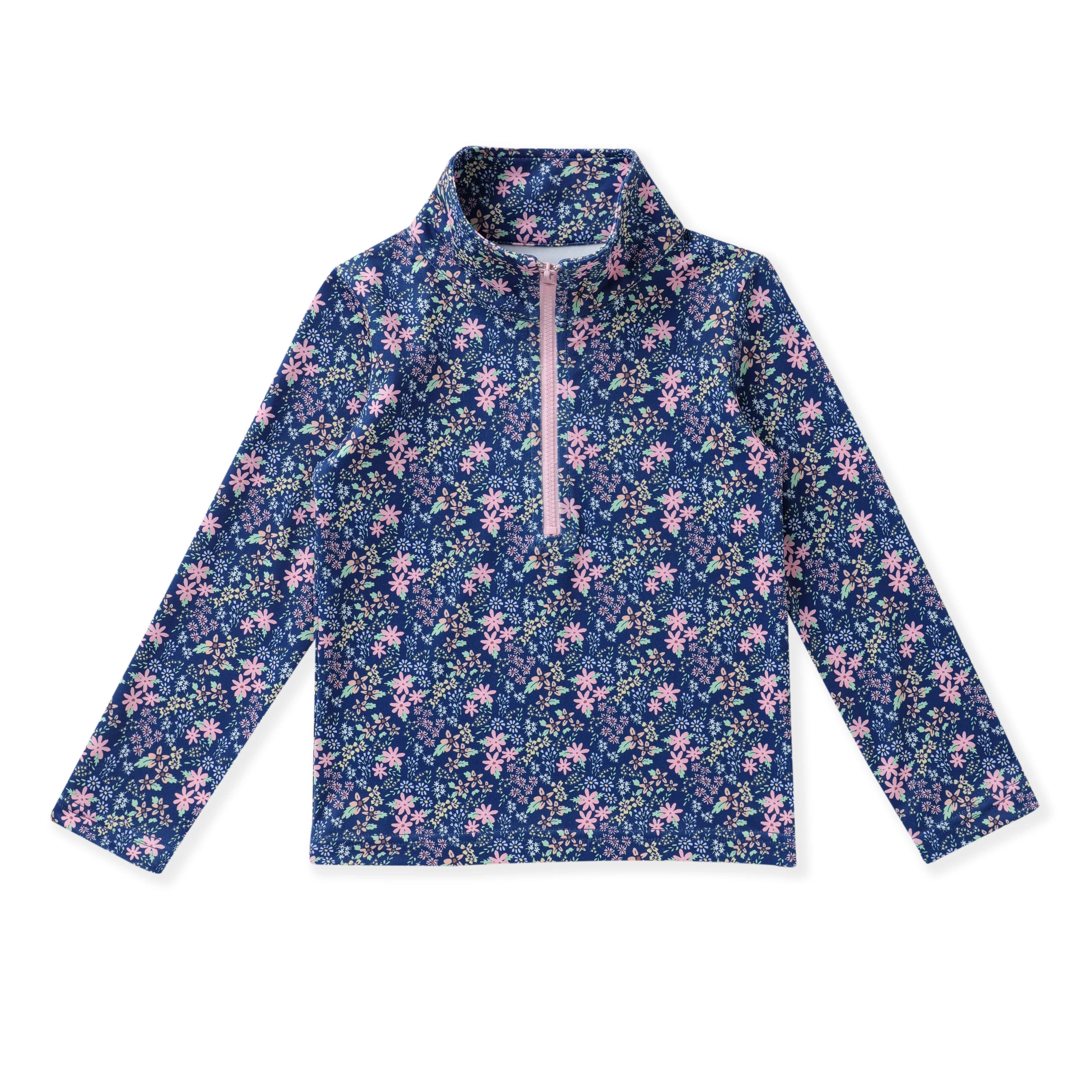 Navy Ditsy Floral Pull Over Top - Born Childrens Boutique