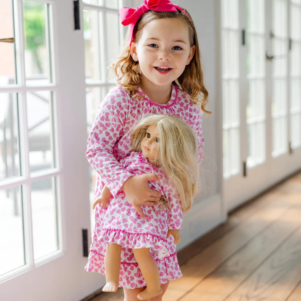 Carlin Doll Dress - Confetti Hearts Pink - Born Childrens Boutique