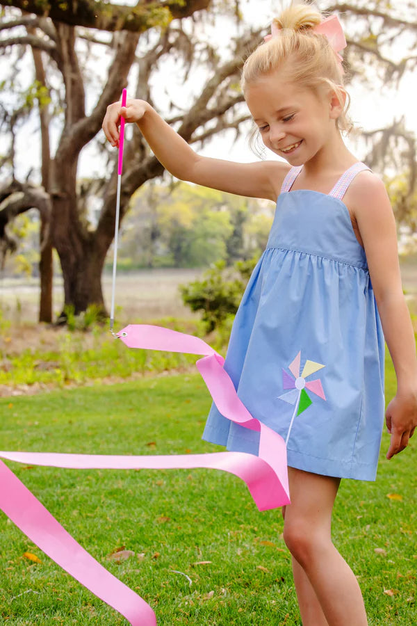 Macy Drew Dress - Park City Periwinkle & Woodstock Park Plaid with Pinwheel - Born Childrens Boutique