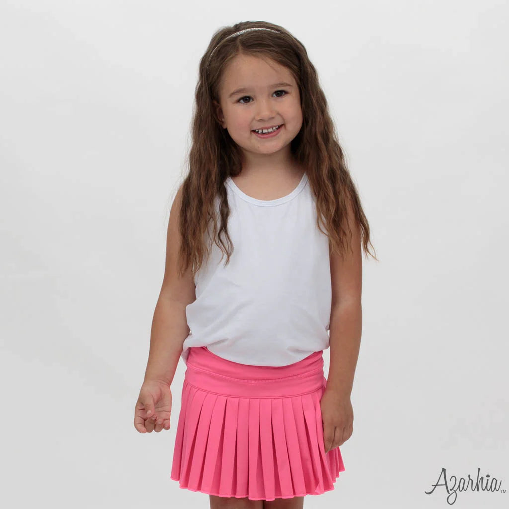 Mini Pleated Skort in Solid Neon Pink - Born Childrens Boutique
