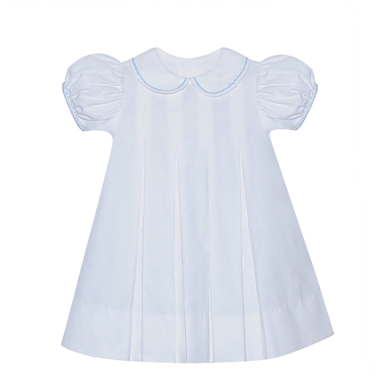 White Charlotte Dress w/ Blue Stitch - Born Childrens Boutique