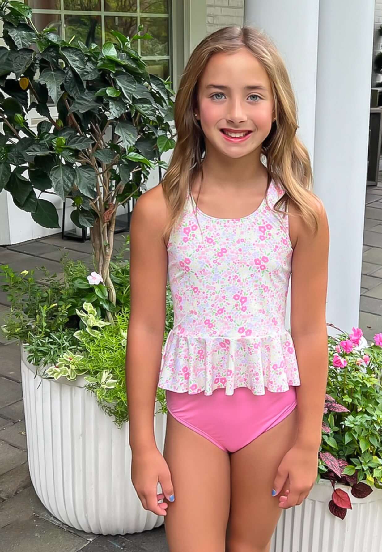 Fuchsia Floral Collette Peplum Swim - Born Childrens Boutique