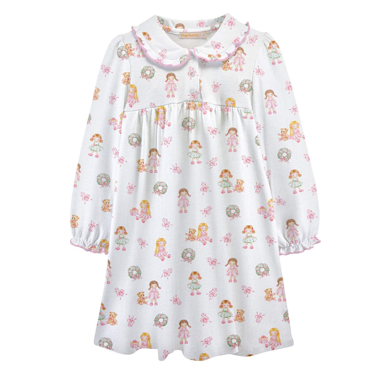 Sweet Holiday Dolls Printed Pima Dress w/ Round Collar - Born Childrens Boutique