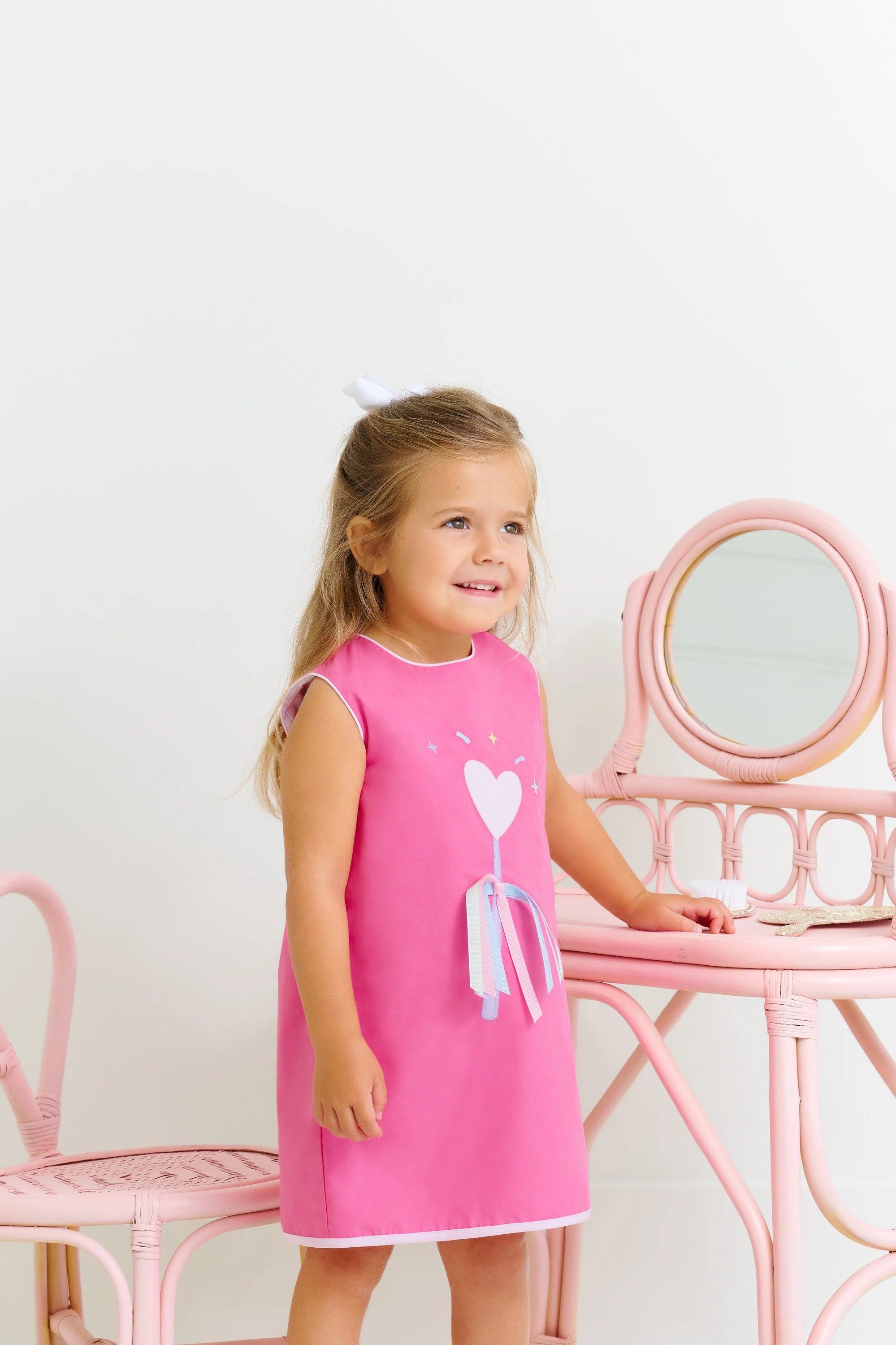 Annie Apron Dress - Romany Rose with Palm Beach Pink & Heart Wand Applique - Born Childrens Boutique