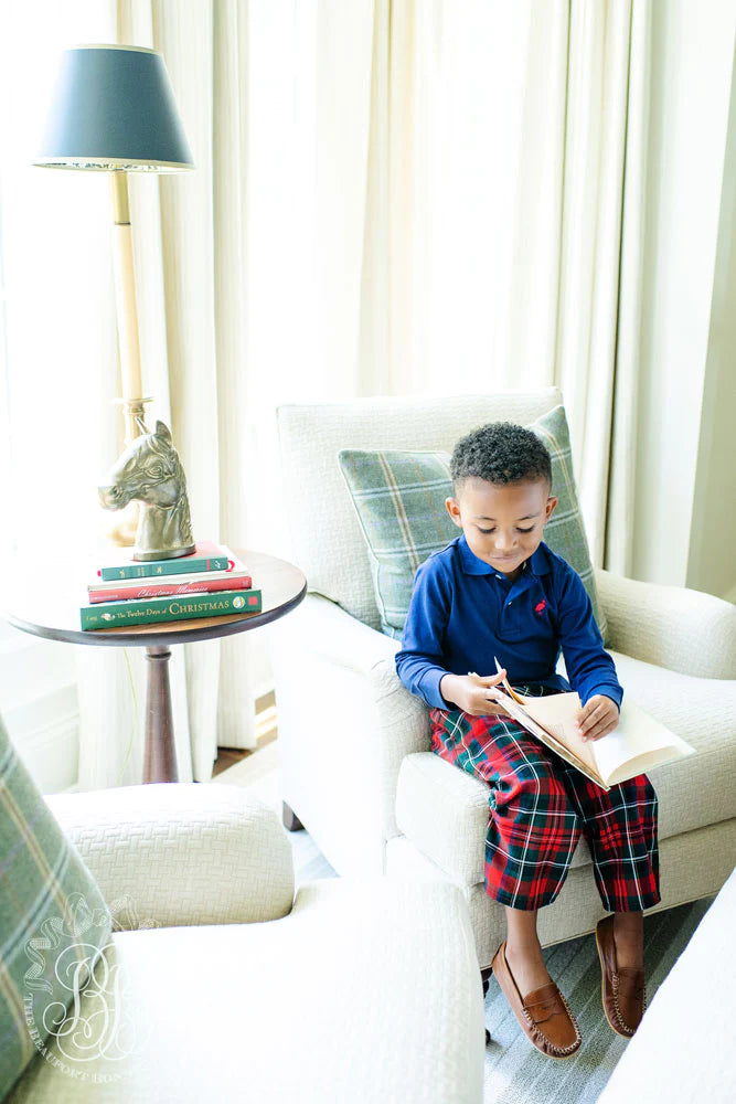 Long Sleeve Prim & Proper Polo Nantucket Navy With Richmond Red Stork - Born Childrens Boutique