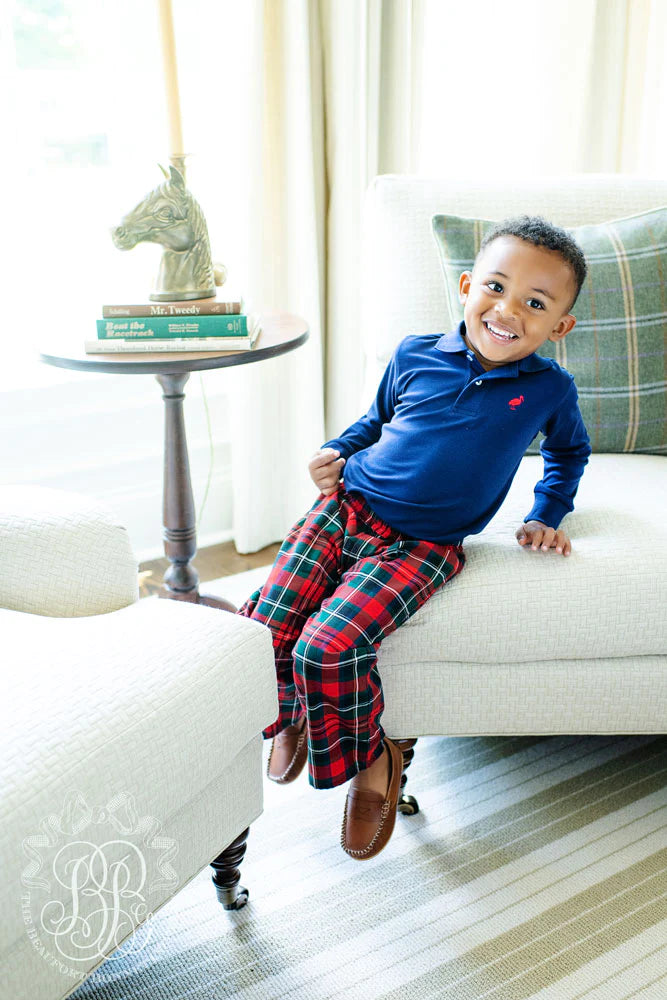 Long Sleeve Prim & Proper Polo Nantucket Navy With Richmond Red Stork - Born Childrens Boutique