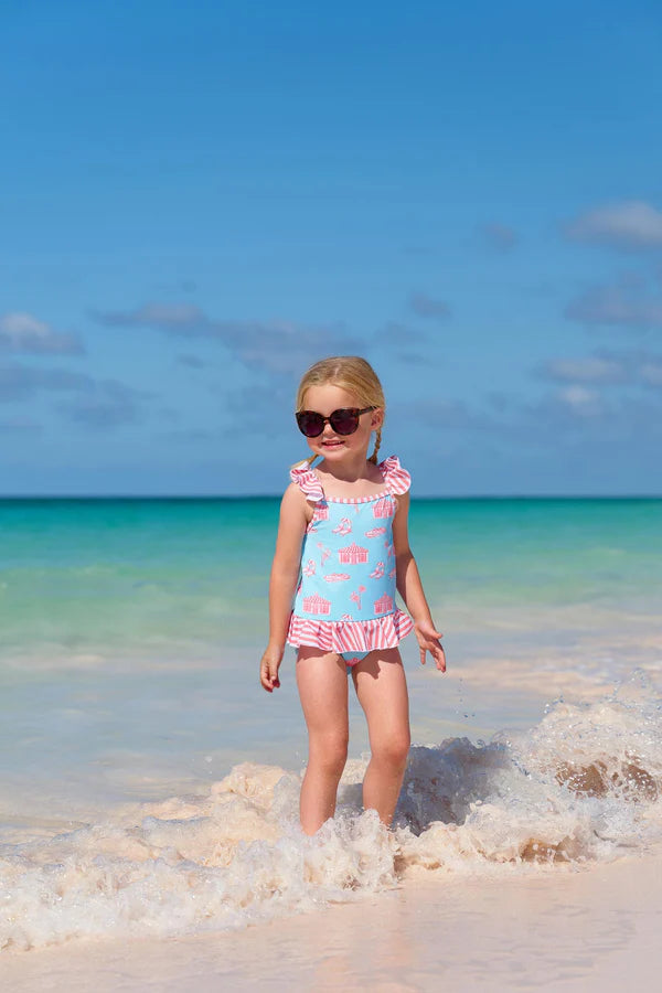 St. Lucia Swimsuit - Parrot Cay Canopy with Parrot Cay Coral Stripe - Born Childrens Boutique