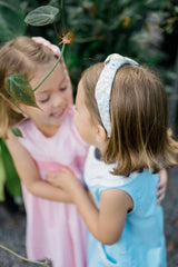 Flower and Gingham Knotted Headband, Blue - Born Childrens Boutique