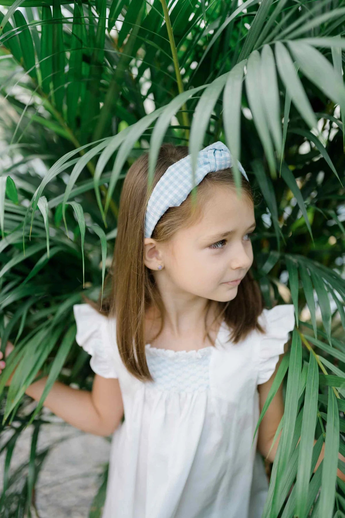 Seersucker Gingham Knotted Headband, Pink - Born Childrens Boutique