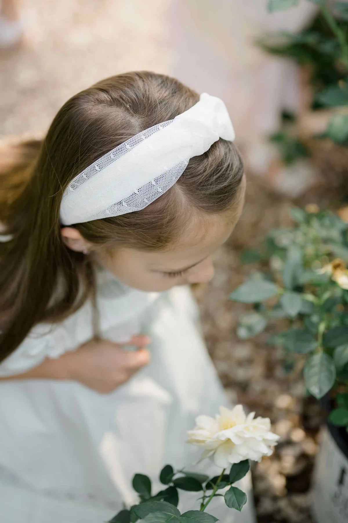 Ceremony Tuile Swiss Dot Knotted Headband, White - Born Childrens Boutique
