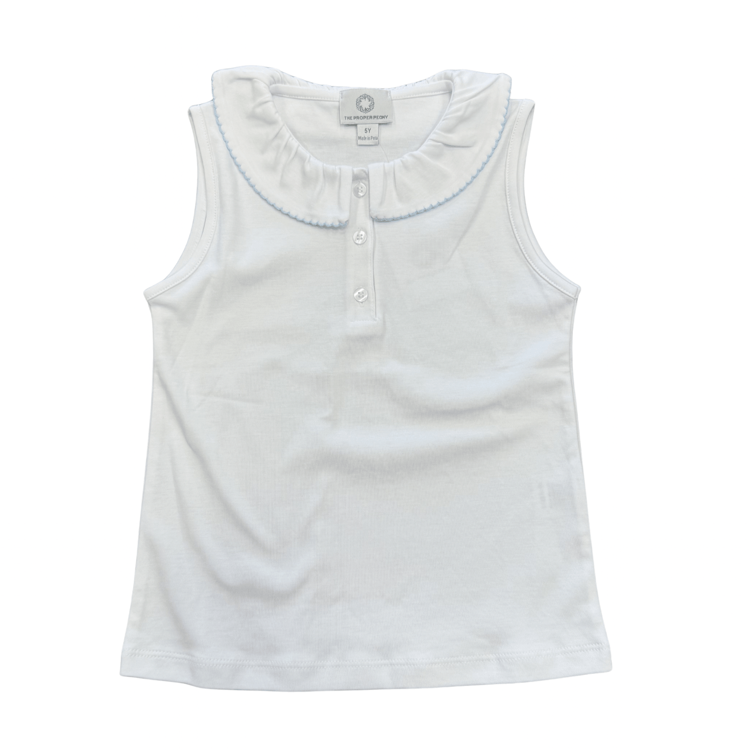 Sleeveless Girl Shirt / Lt. Blue Trim - Born Childrens Boutique