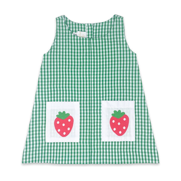 Pre-Order Stephanie Dress - Augusta Green Check Strawberry - Born Childrens Boutique