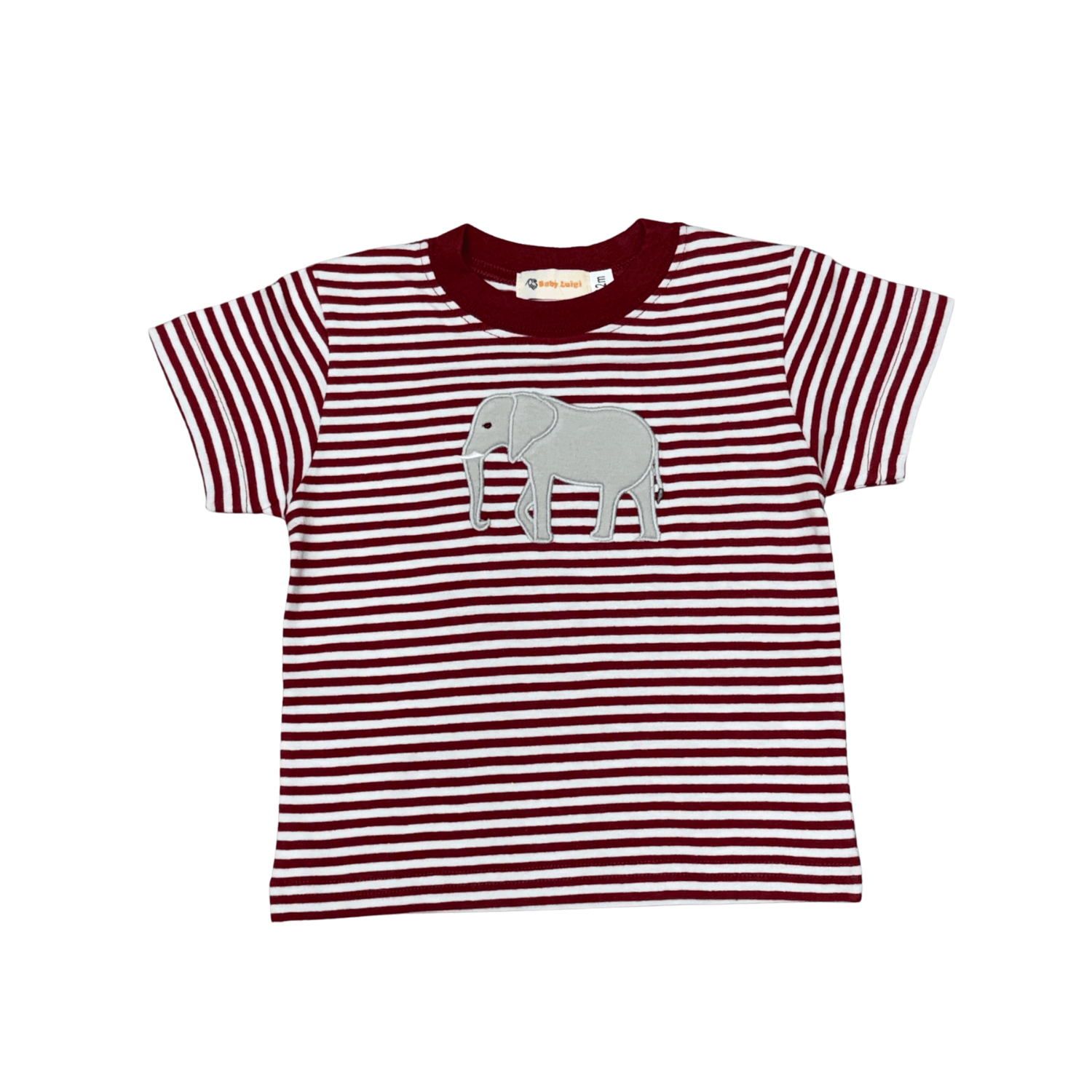 Boy SS Elephant Shirt Burgundy Stripe