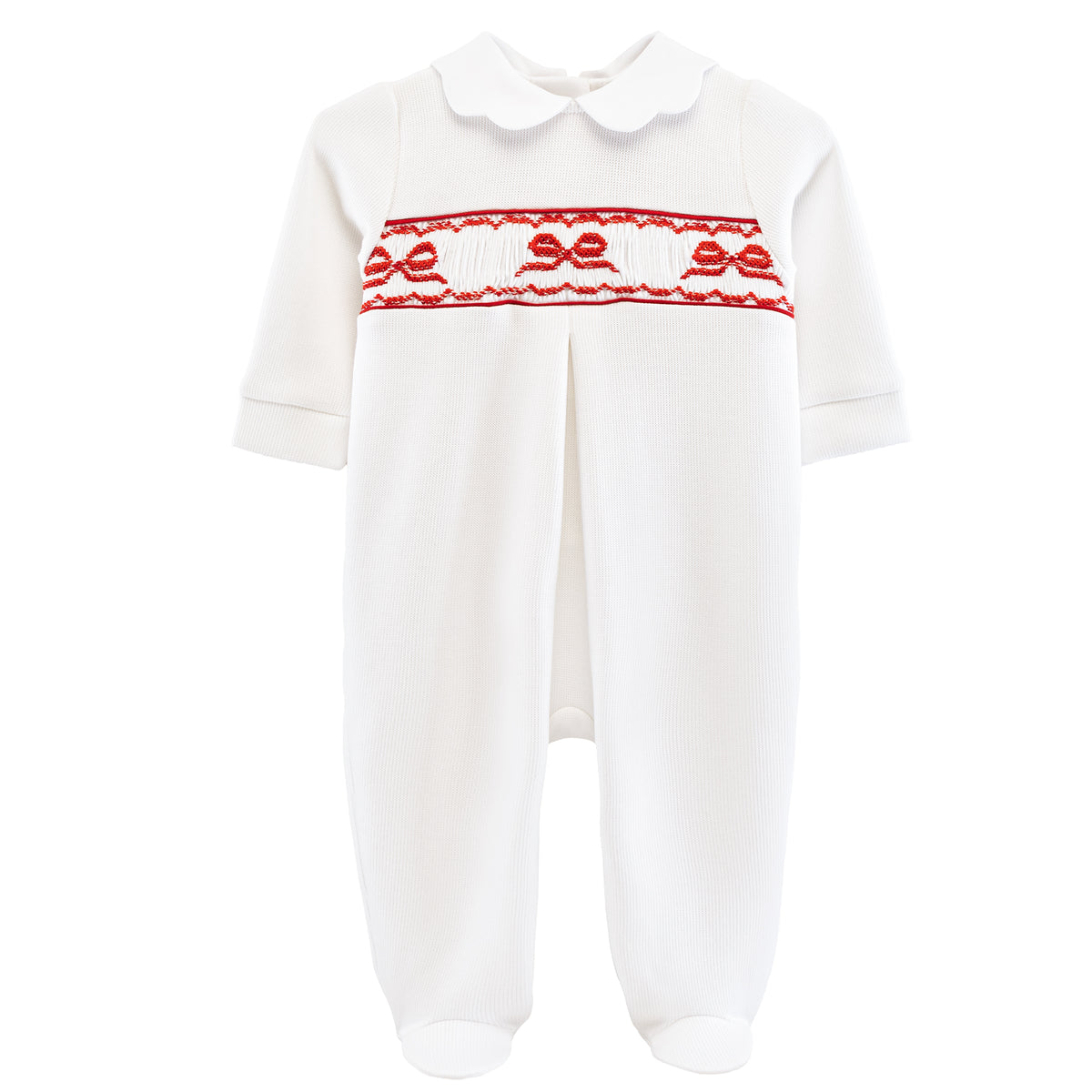 My First Christmas Pima Jacquard Smocked Collar Footie - Born Childrens Boutique