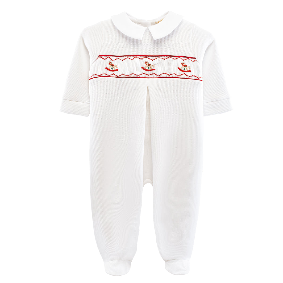 My First Christmas Pima Jacquard Smocked Footie w/ Collar - Born Childrens Boutique