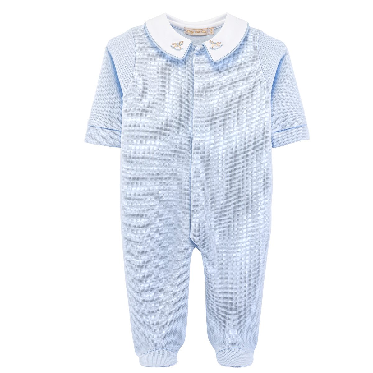 Rocking Horse Pima Jacquard Footie w/ Emb Collar - Born Childrens Boutique