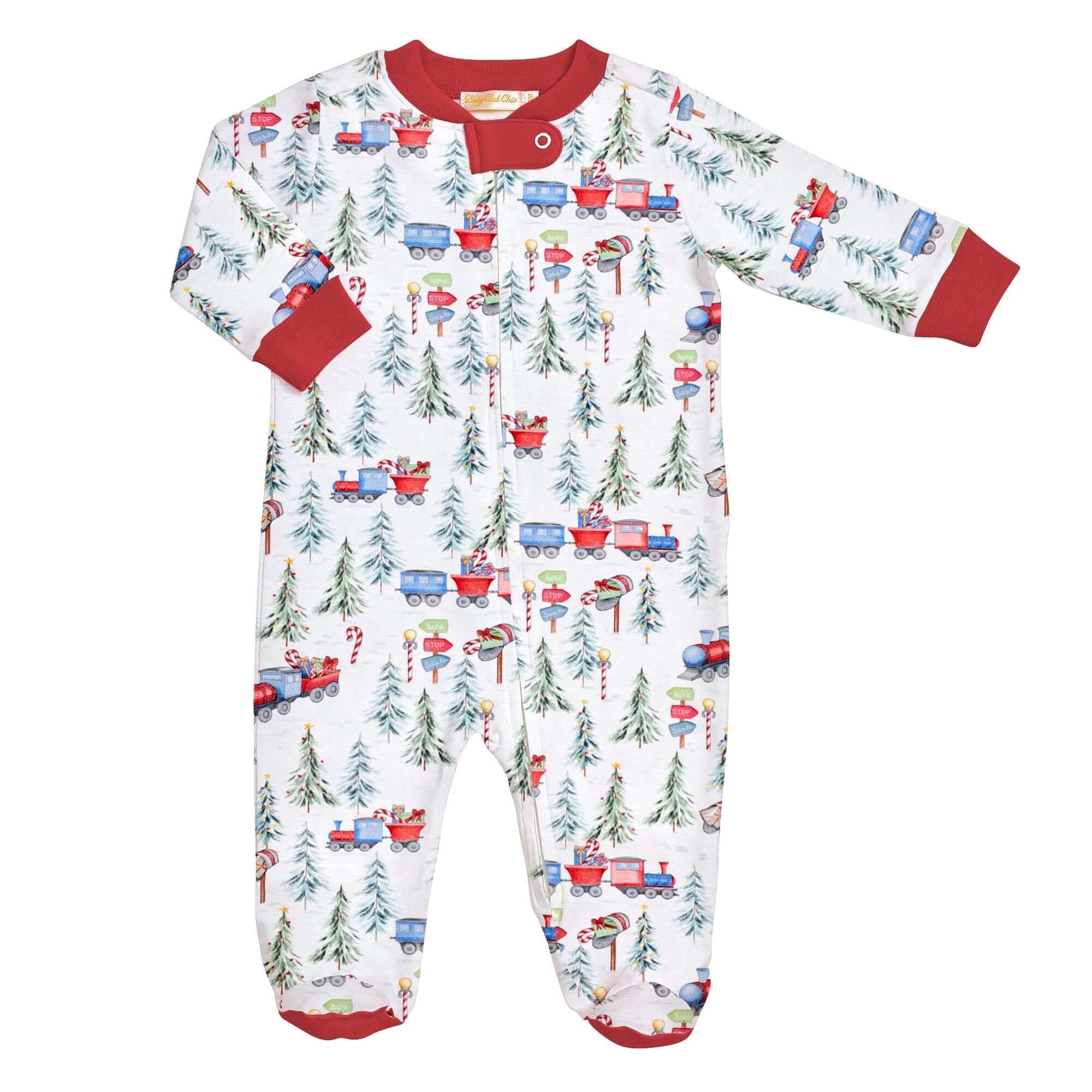 Polar Express Printed Zipped Footie - Born Childrens Boutique