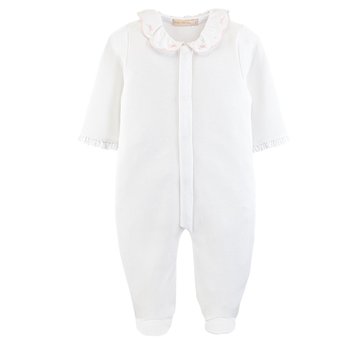 Pretty Bow & Roses Pima Jacquard Footie w/ Emb Collar - Born Childrens Boutique