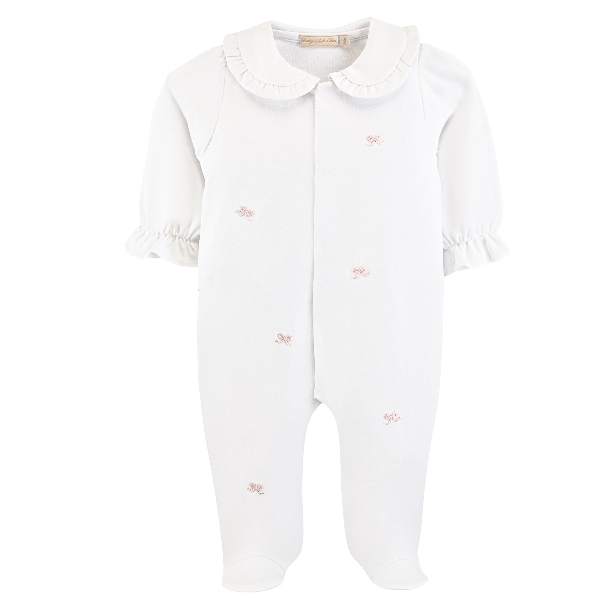 Little Bows Collared Footie w/ Emb - Born Childrens Boutique