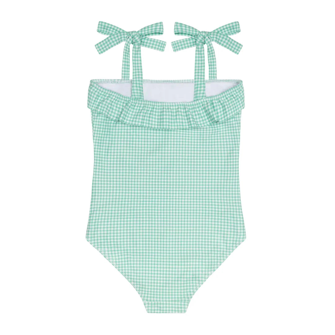 Gustavia Gingham Ruffle Front Tie Strap One Piece - Born Childrens Boutique