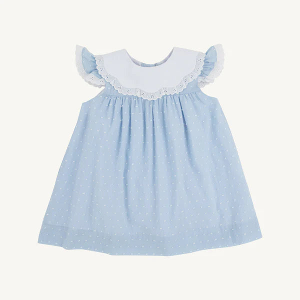 Franny Frock - Sarasota Sky Dallas Dot with Worth Avenue White - Born Childrens Boutique