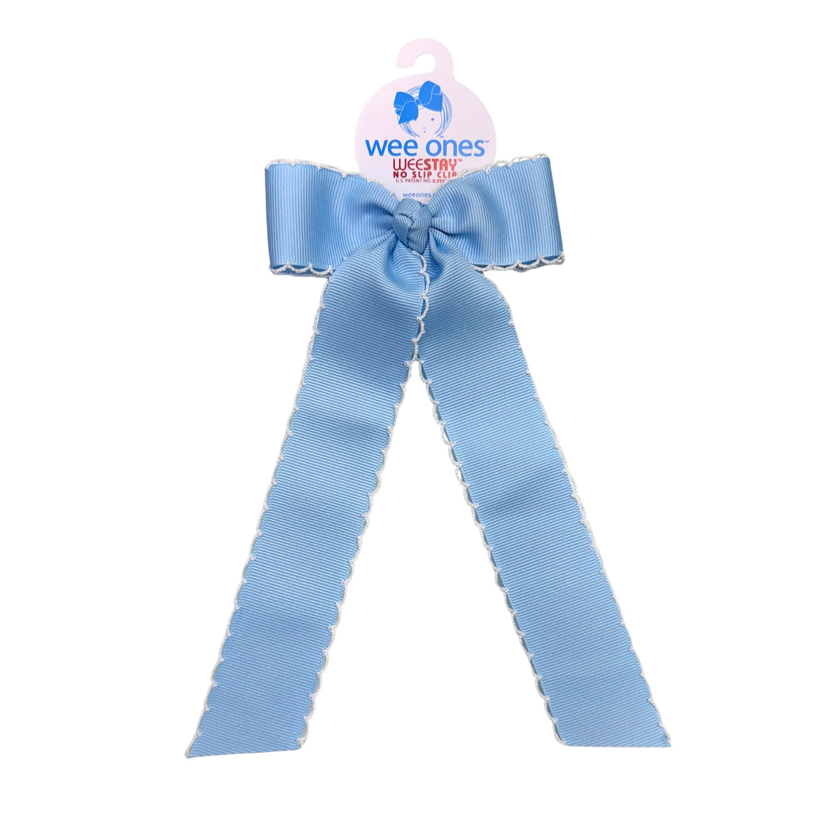 Wee Ones Blue/White Moonstitch Bow with Tail