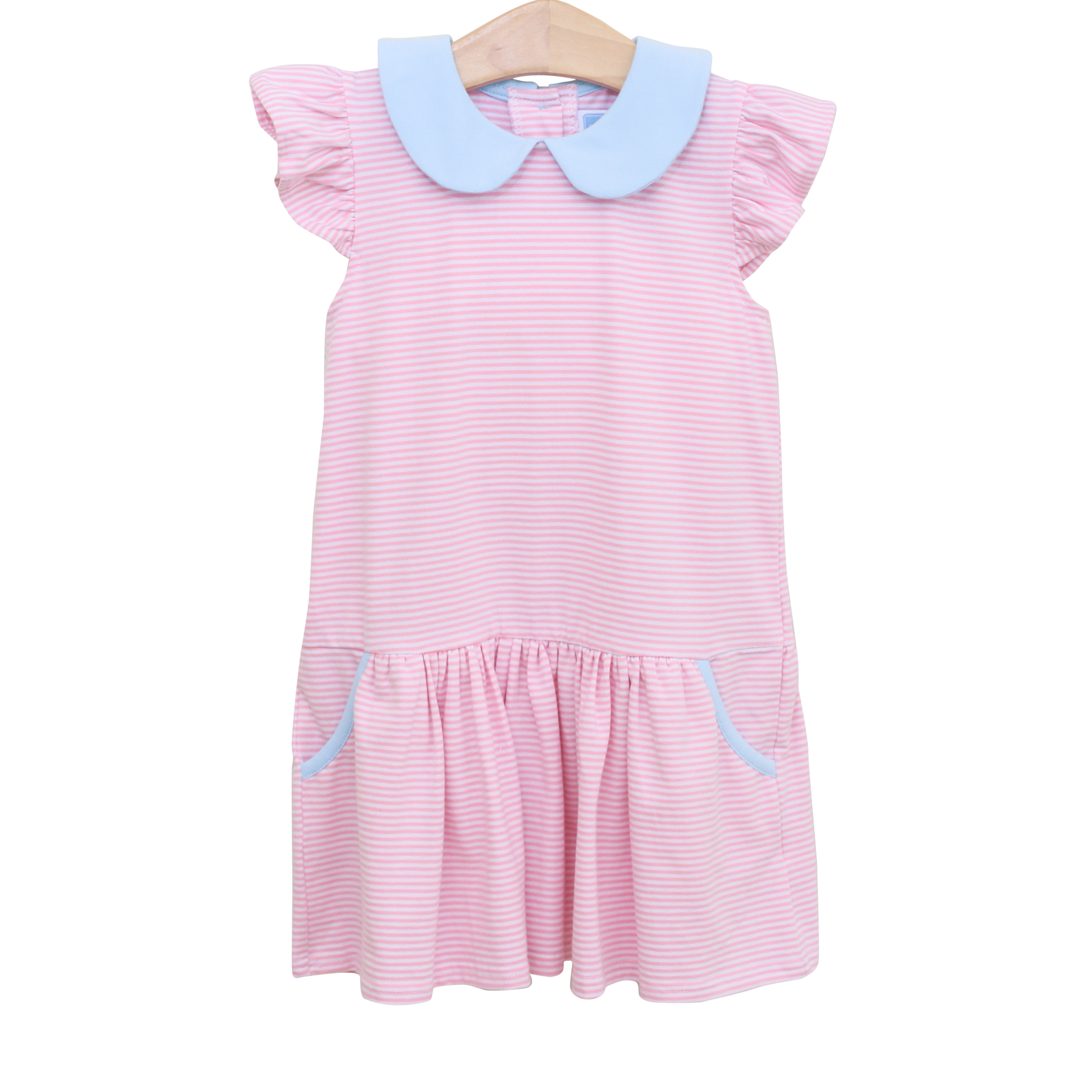 Genevieve Dress - Light Pink Stripe/Light Blue - Born Childrens Boutique