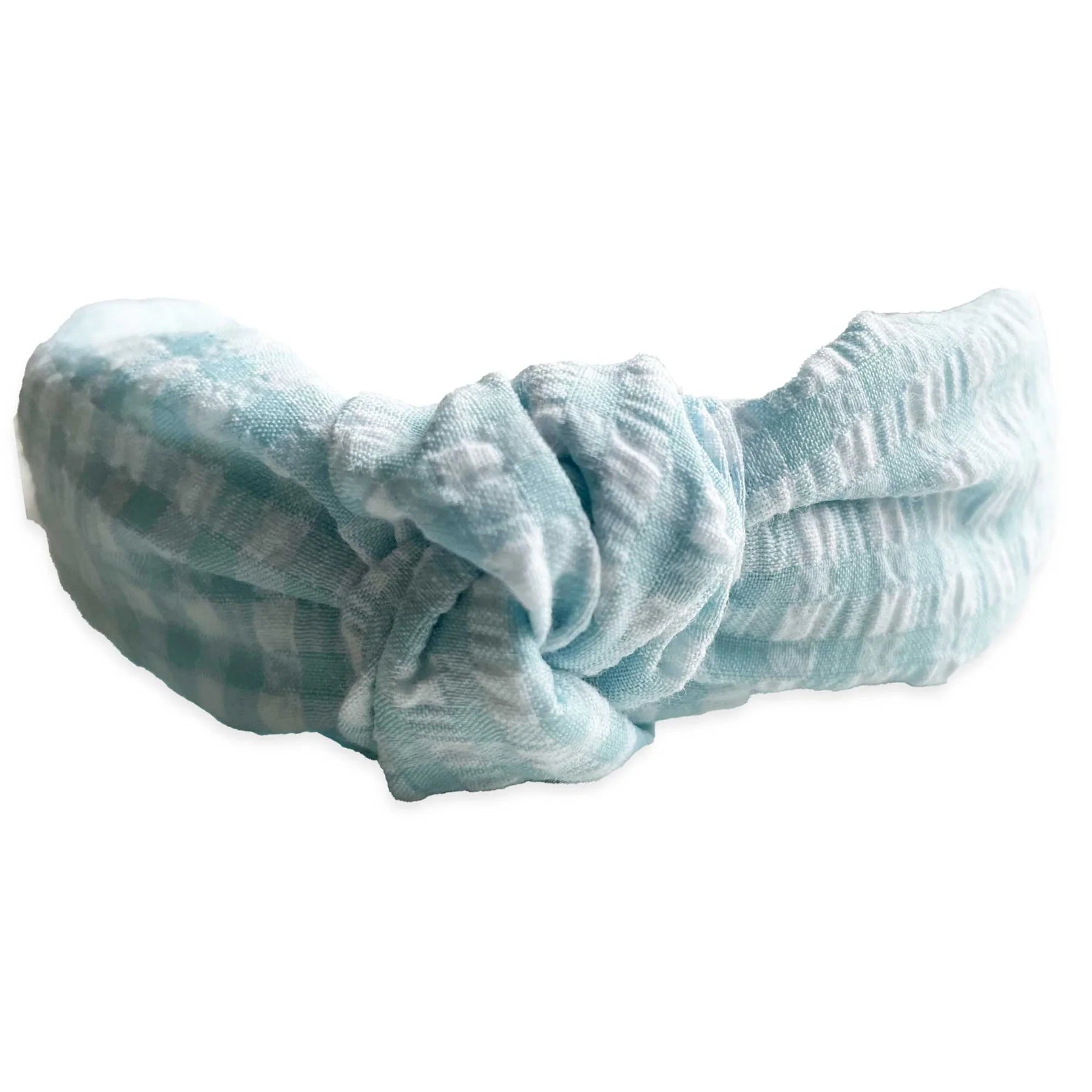 Seersucker Gingham Knotted Headband, Green - Born Childrens Boutique