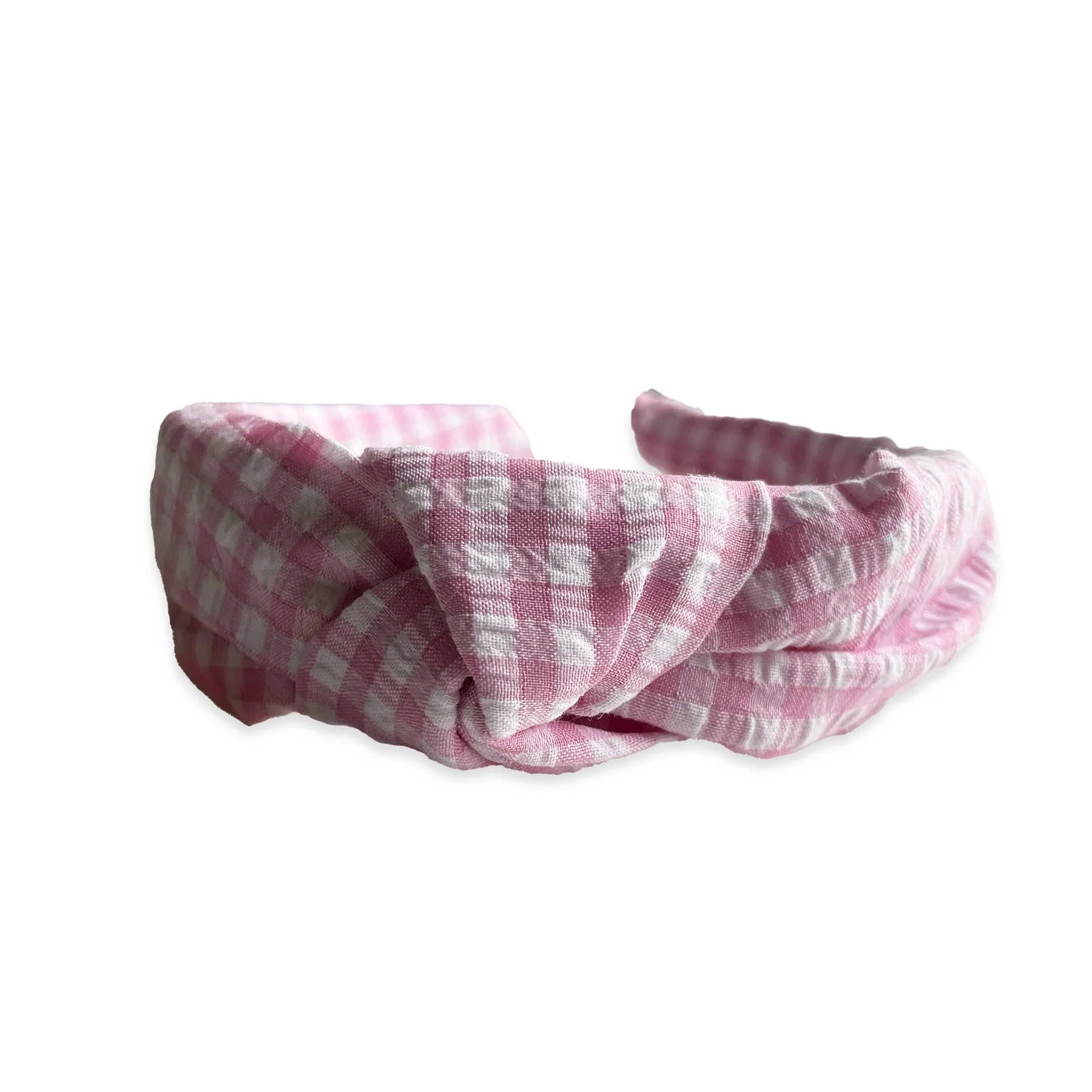 Seersucker Gingham Knotted Headband, Pink - Born Childrens Boutique