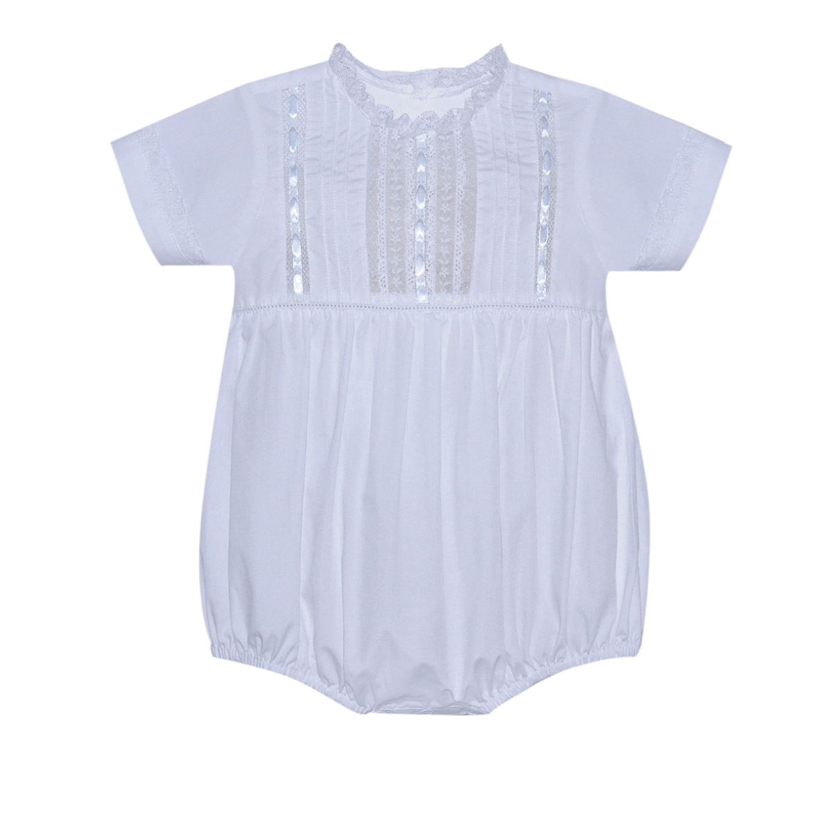 Isaac Bubble White with Blue Ribbon and White Lace - Born Childrens Boutique