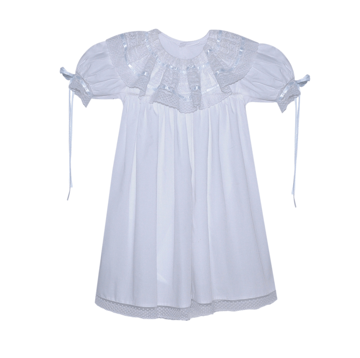 Georgia Little Dress White withe Blue Ribbon and White Lace - Born Childrens Boutique