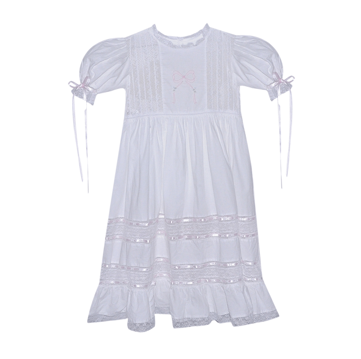 Hazel Big Dress Pink Ribbon and White Lace - Born Childrens Boutique