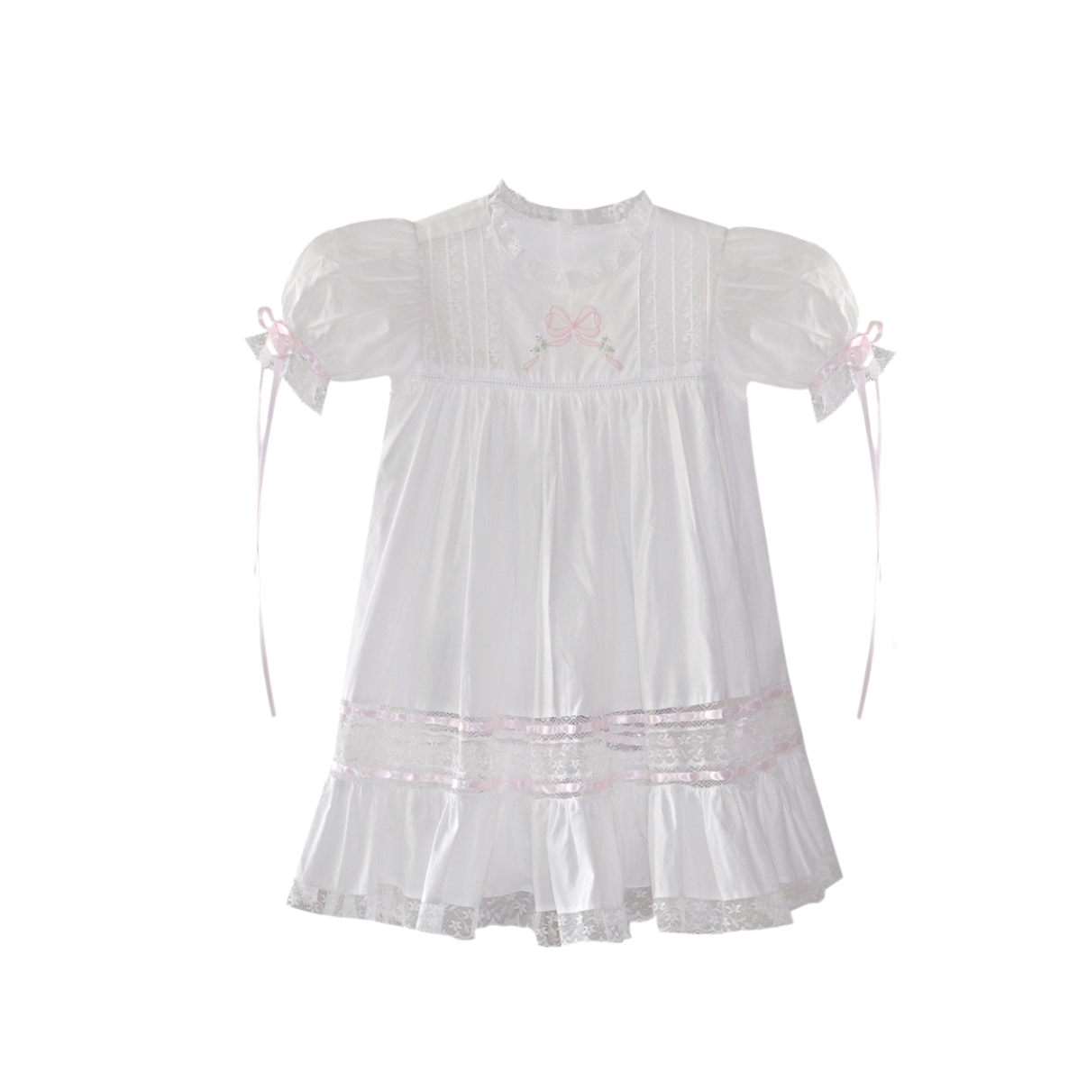 Hazel Little Dress Pink Ribbon with White Lace - Born Childrens Boutique