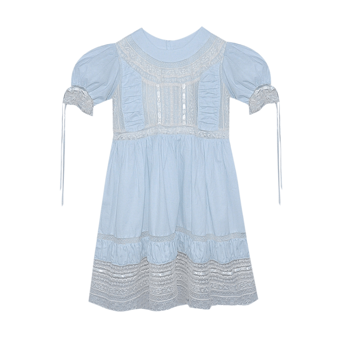 Della Dress Blue with Ecru Lace - Born Childrens Boutique
