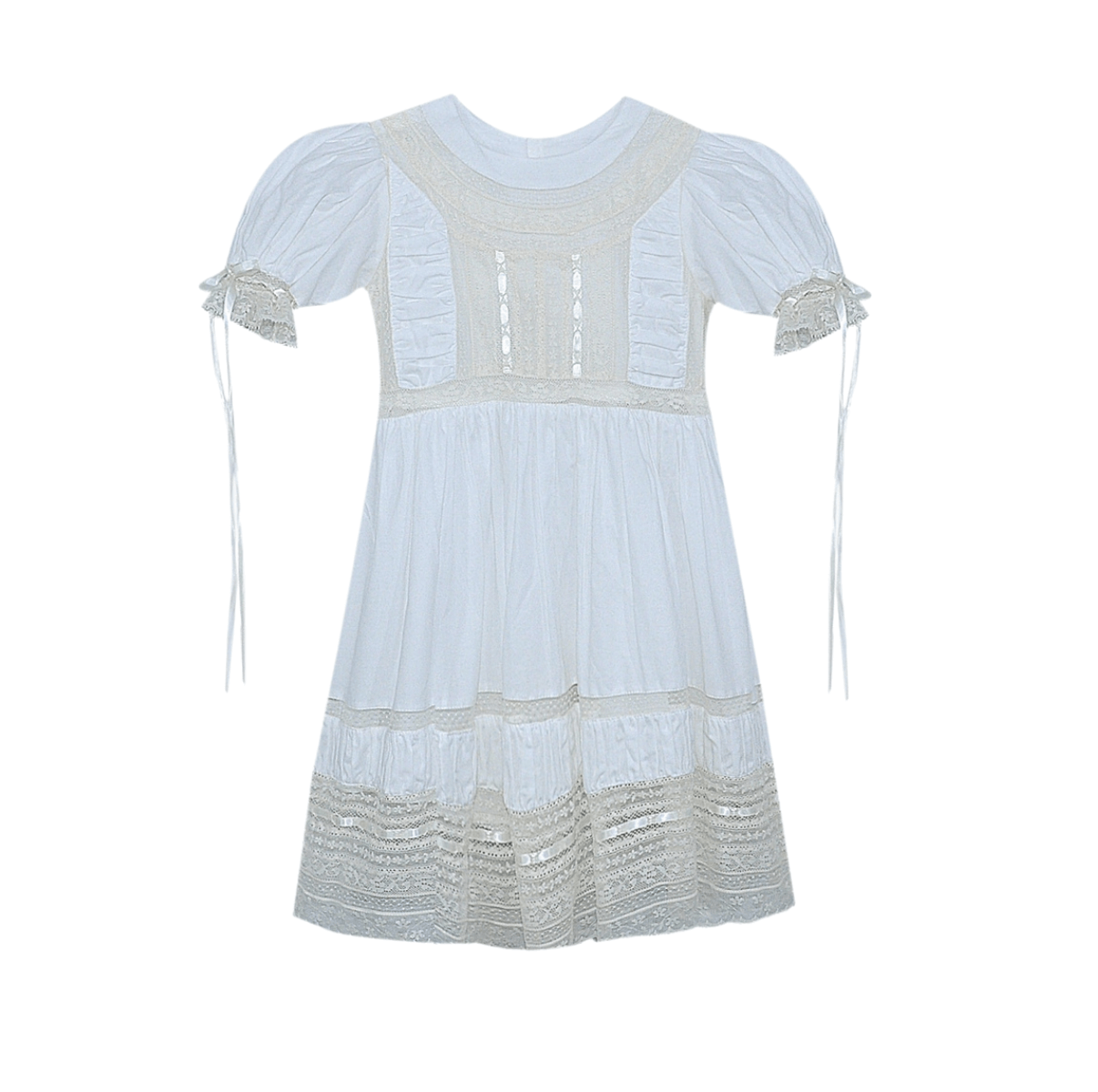 Della Dress White with Ecru - Born Childrens Boutique