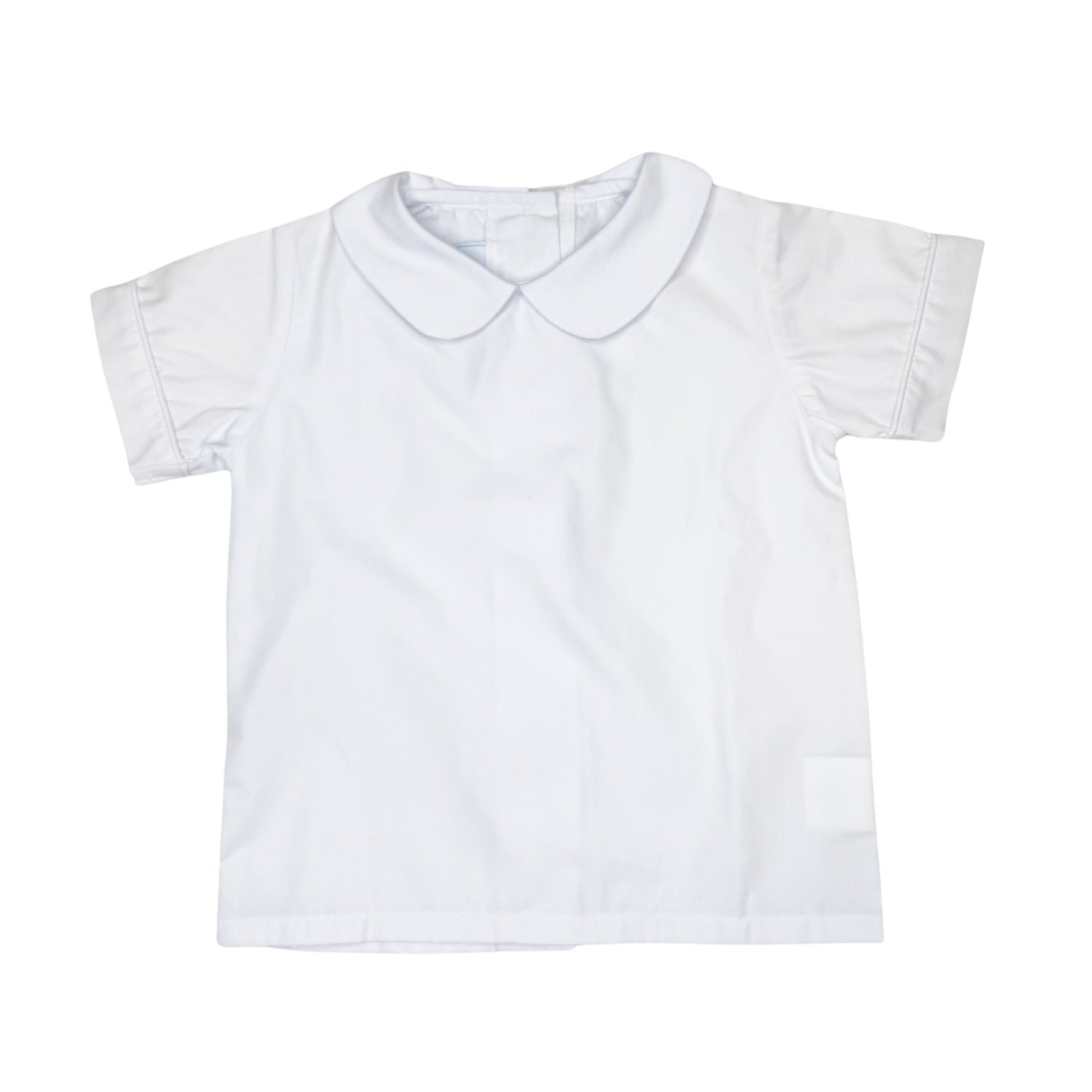 Boy Short Sleeve Woven Peter Pan Shirt - White - Born Childrens Boutique
