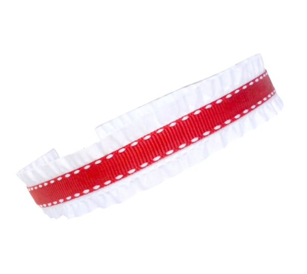 Double Ruffle Red w/White Ticking Headband - Born Childrens Boutique