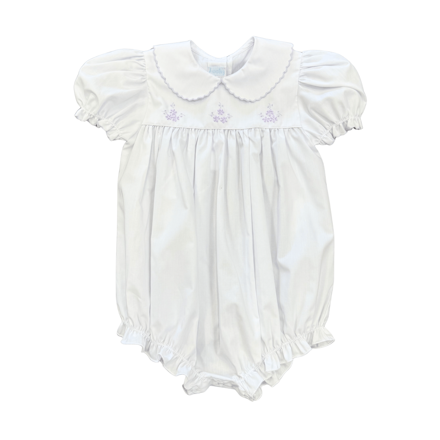 Short Sleeve Bubble, White w/ Lavender Flowers - Born Childrens Boutique