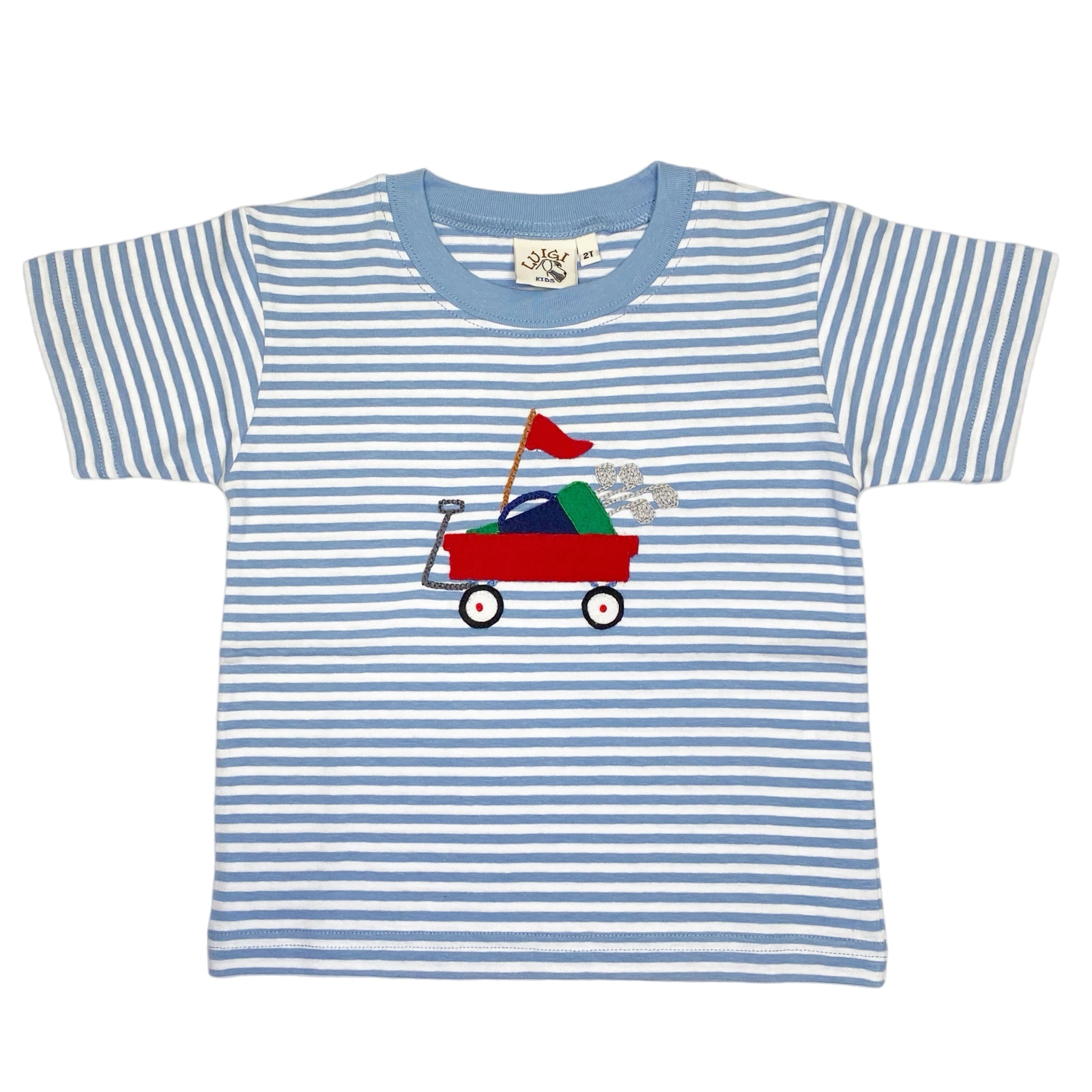 Wagon w/ Golf Bag Chambray Stripe S/S Shirt - Born Childrens Boutique