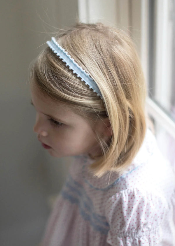 Blue Gingham Picot Ribbon Headband - Born Childrens Boutique