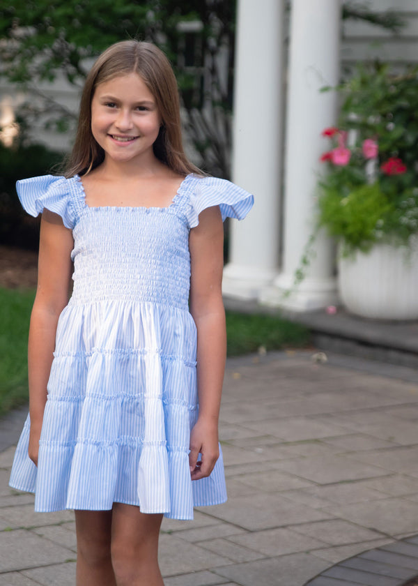 Pre-Order Charlotte Dress Blue Stripe - Born Childrens Boutique