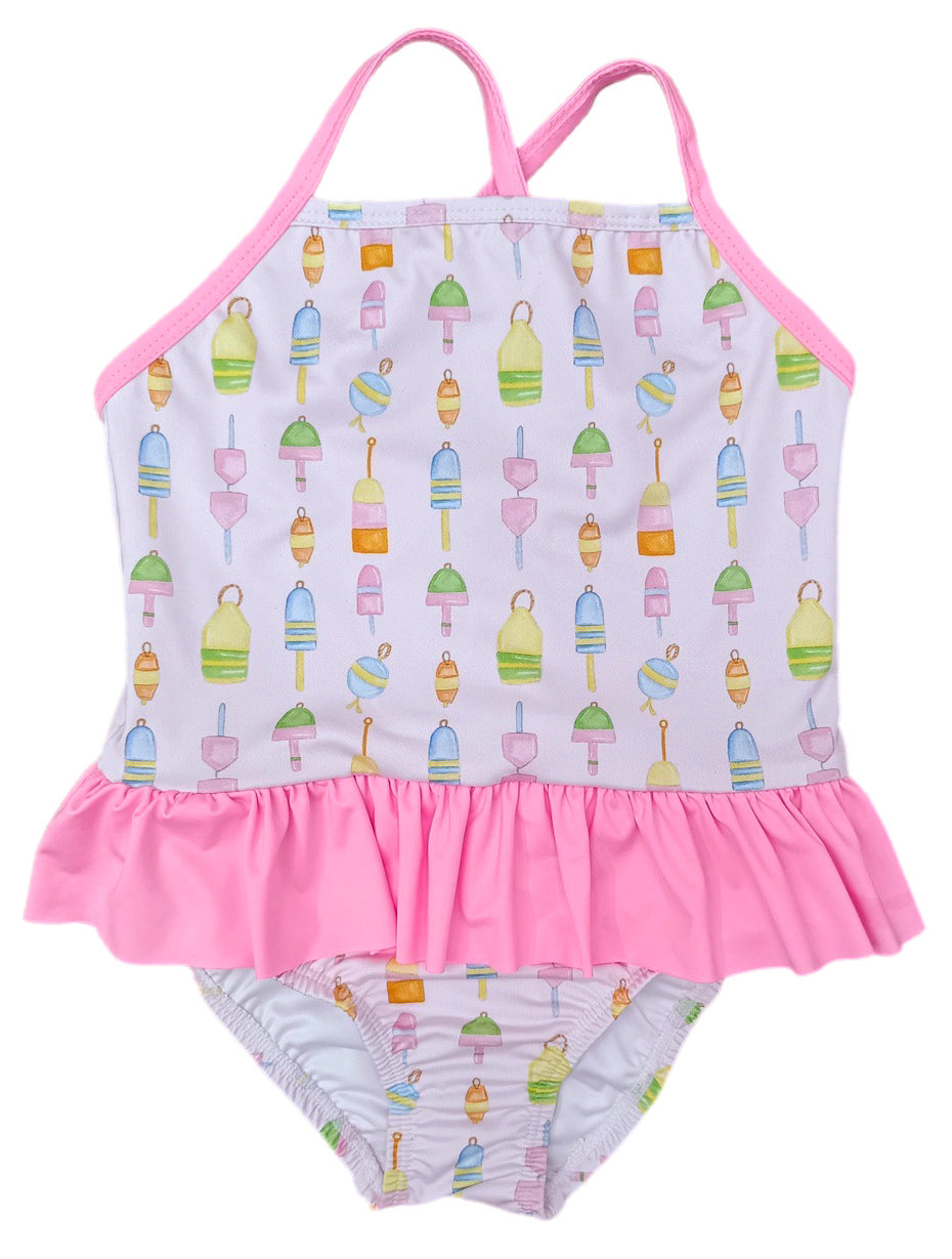 Lainey Swim Fishing One Piece Skirted Swim - Born Childrens Boutique