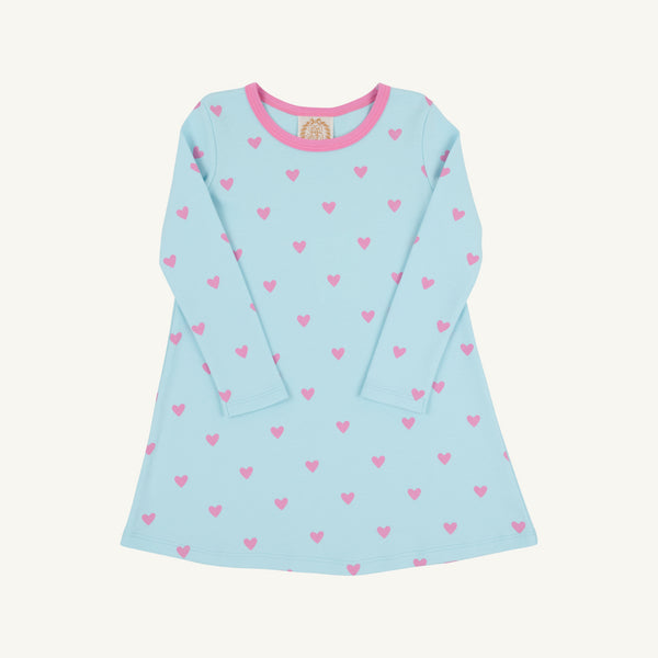LS Polly Play Dress Heart Eyes (Belhaven Blue) with Winter Park Pink - Born Childrens Boutique