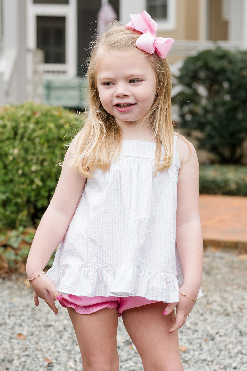 Spring Seersucker Maggie Banded Short Set - Born Childrens Boutique