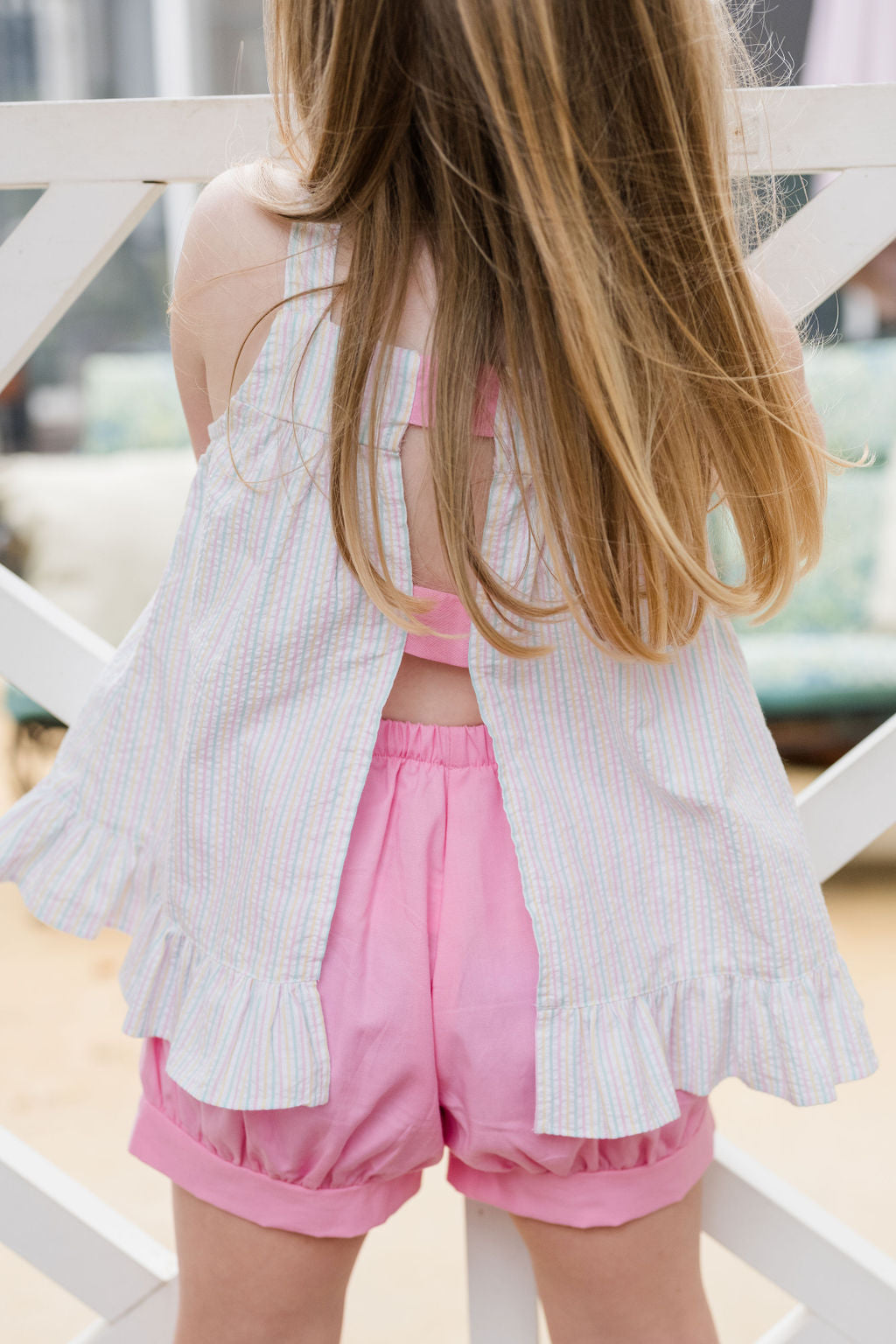 Spring Seersucker Maggie Banded Short Set - Born Childrens Boutique