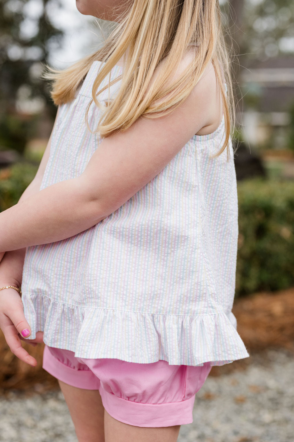 Spring Seersucker Maggie Banded Short Set - Born Childrens Boutique